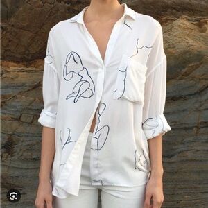 Paloma Wool White and Black Line Art woMen's Shirt